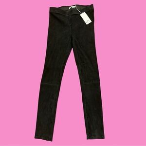 Women’s LPC Linea Pelle Collection Black Stretch Suede Leather Leggings Sz M NWT